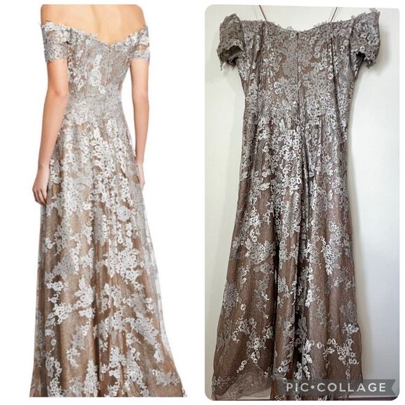 Rene Ruiz Neiman Marcus Sweetheart Metallic Lace Formal Dress Gold Women’s 18 - Picture 7 of 16